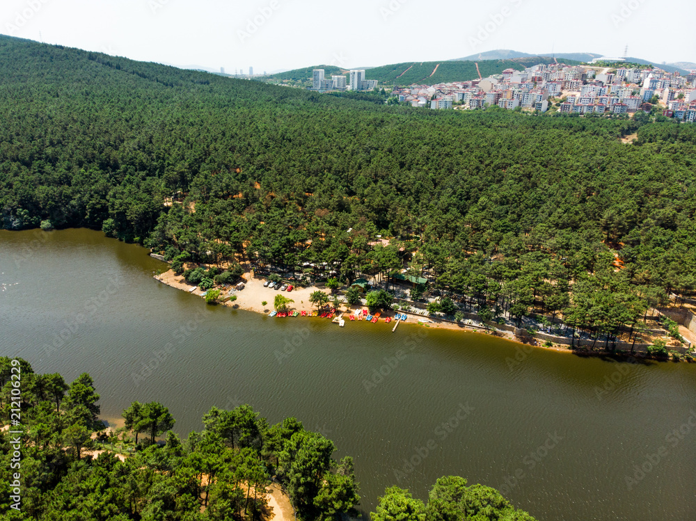 Aerial Drone View of Aydos Forest Lake in Istanbul Aerial Drone View of Aydos Forest Lake in Istanbul