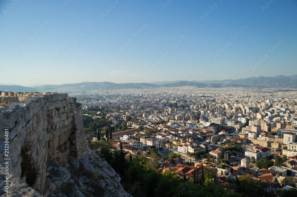 Ruin of a Temple at the Acropolis with Athens Backdrop, Greece Ruin of a Temple at the Acropolis with Athens Backdrop, Greece