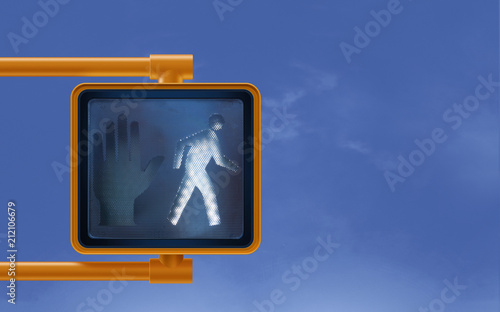modern, Manhattan new york, walk don't walk pedestrian crosswalk street signal blue sky