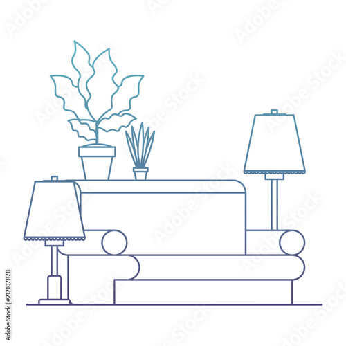 living room with houseplants scene vector illustration design