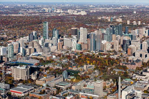 Aerial of Toronto Bloor and Yonge Street showing part of the University of Toronto, UofT campus. photo