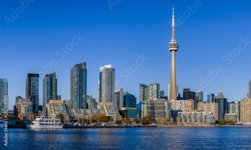 Panoramic image of Toronto Skyline from the Islands at Hanlans Point.