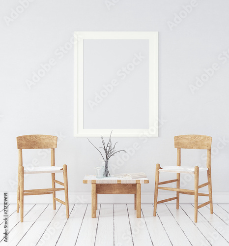 Fototapeta Naklejka Na Ścianę i Meble -  Mock-up in Nordic interior background, 3d render