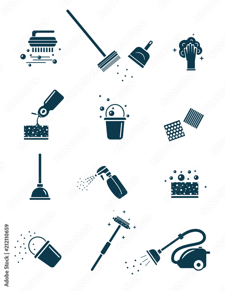 Obraz premium Cleaning tools icons set.