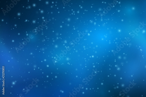 Abstract falling blue lights. Magic blue dust and glares. Starry sky. Glowing background. Blue glowing clouds of smoke. Vector illustration