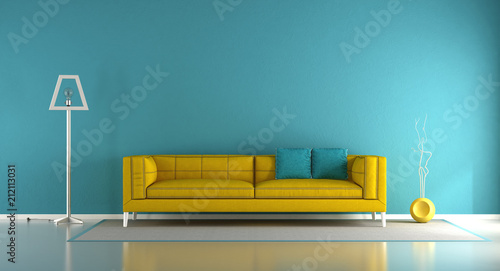 Blue and yellow living room