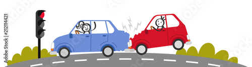 Auffahrunfall, Autounfall, Verkehrsunfall, Strichmännchen in Autos schimpfen, Banner