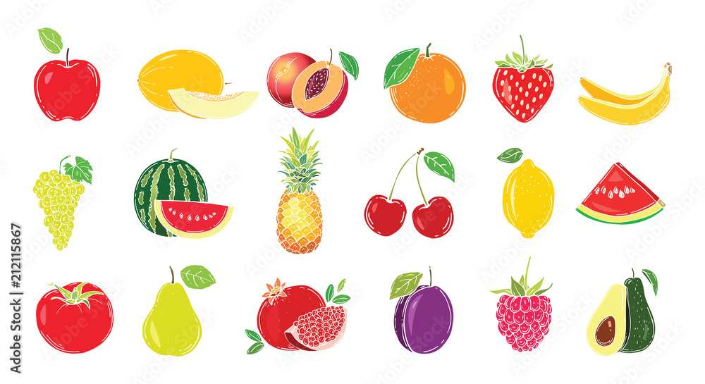Naklejka Zbiór owoców. Ilustracja wektorowa. Ręcznie rysowane