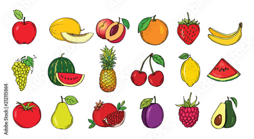 Set of fruits. Vector illustration. Hand drawn