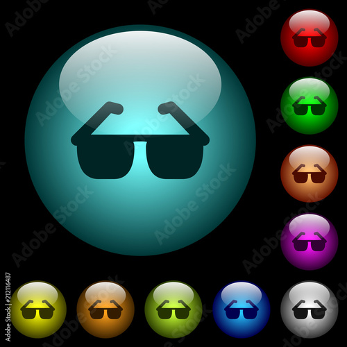 Sunglasses icons in color illuminated glass buttons