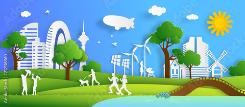Nature cityscape banner and eco friendly concept.