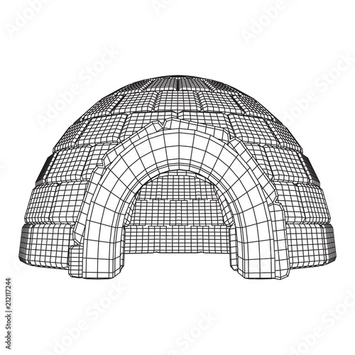 Igloo icehouse. Snowhouse or snowhut. Eskimo shelter built of ice. Wireframe low poly mesh vector illustration photo