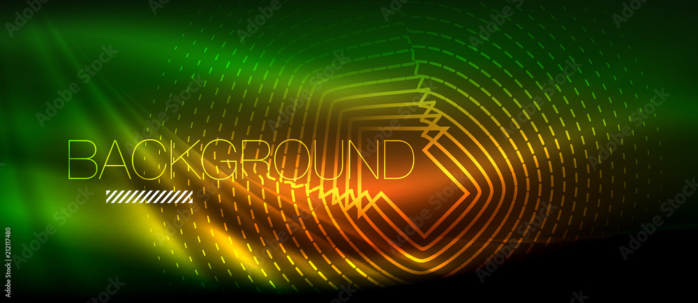 Neon glowing wave, magic energy and light motion background. Wallpaper template, hi-tech future concept Neon glowing wave, magic energy and light motion background. Wallpaper template, hi-tech future concept