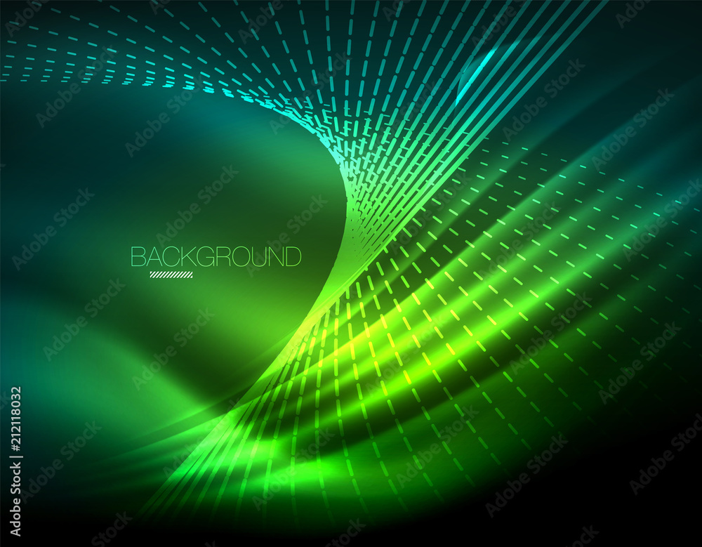 Smooth light effect, straight lines on glowing shiny neon dark background. Energy technology idea Smooth light effect, straight lines on glowing shiny neon dark background. Energy technology idea