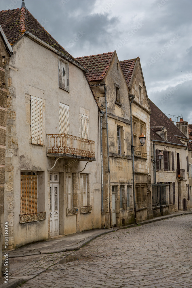View down a street in the beautiful town of Noyers sur Serein in Burgundy