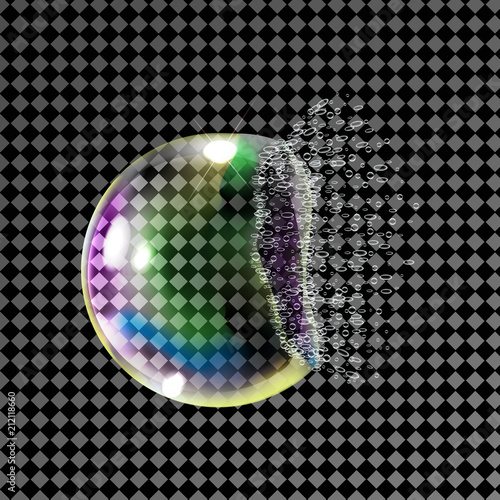 Realistic soap bubble bursts. On a transparent background.