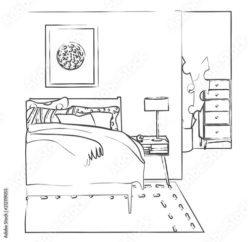 interior design hand drawn sketch. furniture drawing. vector illustration