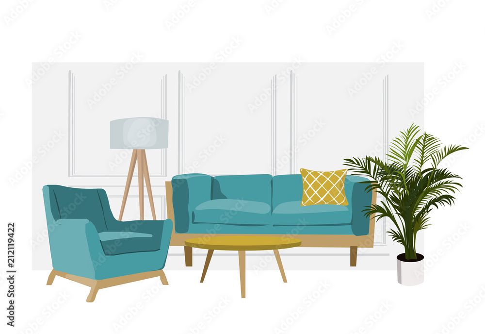 vector interior design elements. living room furniture illustration ...