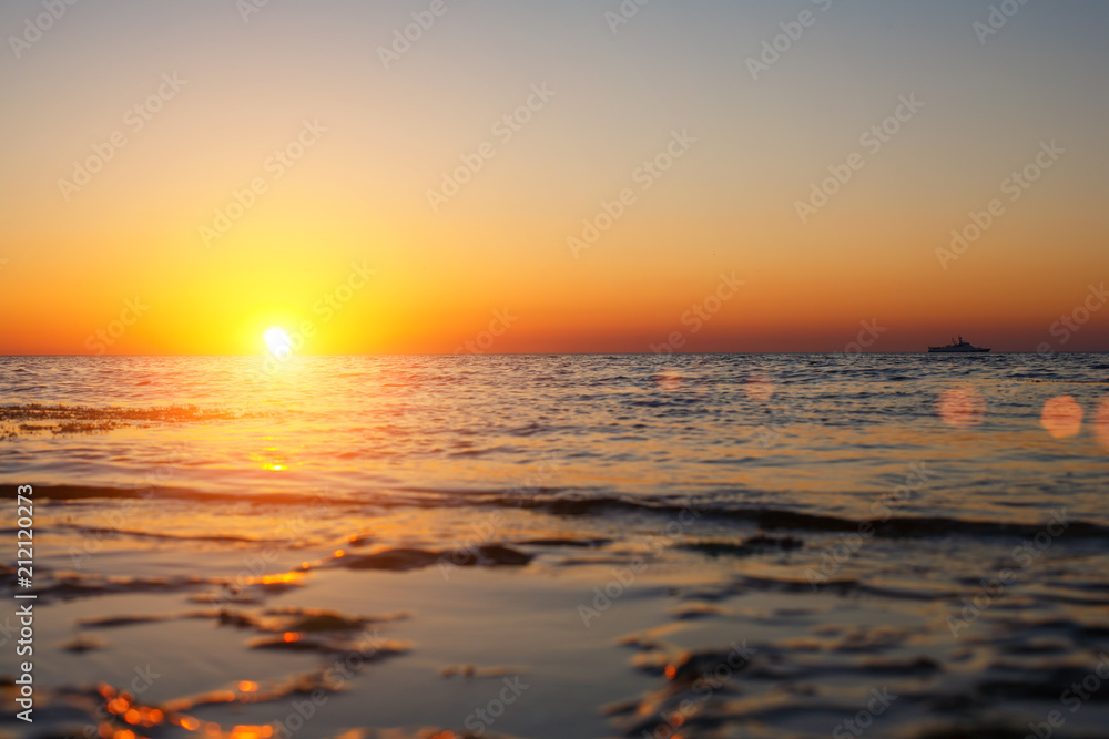 beautiful sunset over the sea the sun goes over the horizon