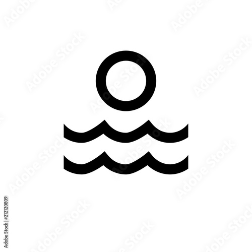 Water and sun. Black and white flat vector icon on isolated background, No. 1
