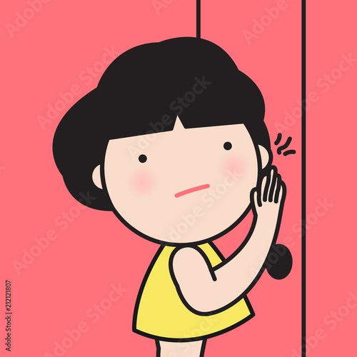 Girl Can Hear Her Next Door Roommate Neighbours Conversations Concept Card Character illustration