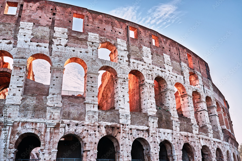 Rome, close-up of Colosseum at dawn