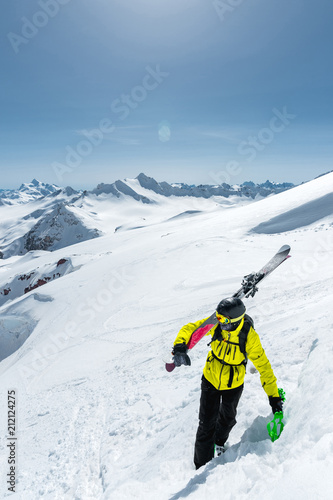 Winter snow covered mountain peaks in Caucasus. Great place for winter sports