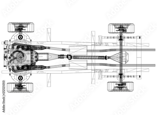 car chassis and engine Design – Blueprint - isolated photo