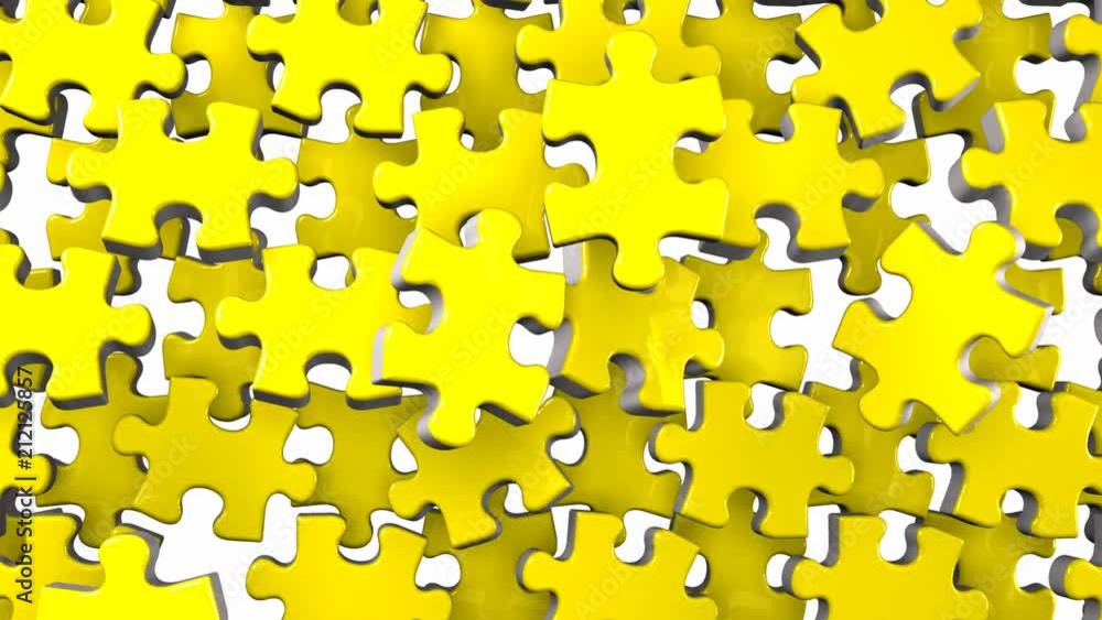 Yellow Jigsaw Puzzle On White Background.3DCG render Animation. Yellow Jigsaw Puzzle On White Background.3DCG render Animation.