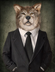 Fototapete Hipster Tiere Wolf im Anzug Vintage Porträt  © cranach