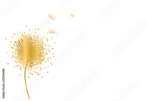 dandelion golden glitter background. delicate soft background. greeting card. 