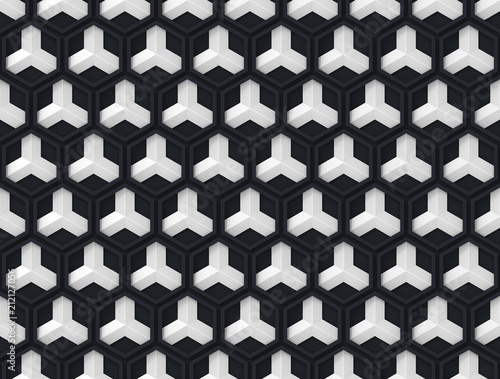 3d rendering. seamless modern black and white hexagonal pattern wall background.