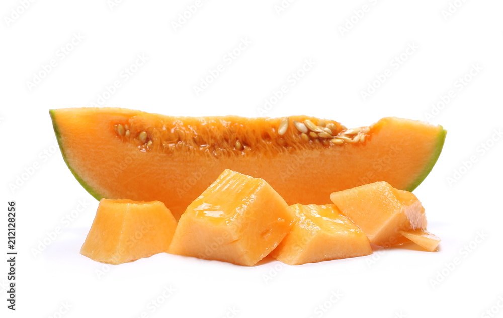 Fresh cantaloupe melon slices isolated on white background Fresh cantaloupe melon slices isolated on white background
