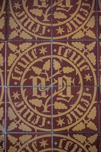 Tile details inside the H  tel-Dieu de Beaune  a former hospital and alms house in Beaune