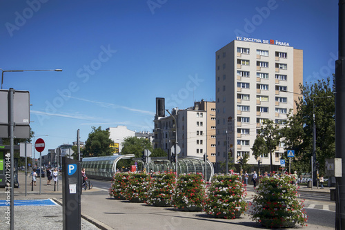 Area of Prague in Warsaw. New houses and a church