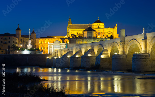 Cordoba with old roman bridge and  Mosque-cathedral