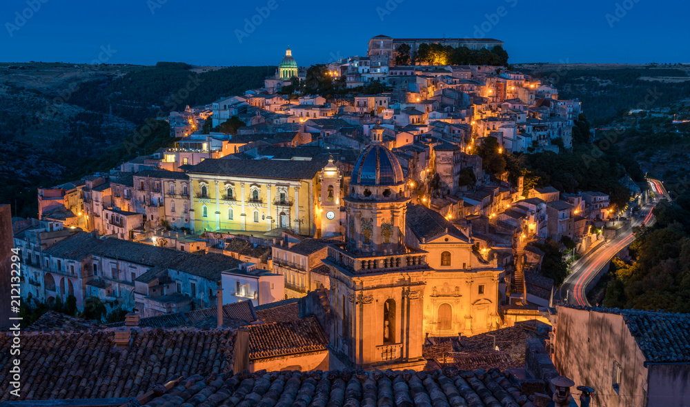 Ragusa at sunset, famous baroque city in Sicily, Italy.