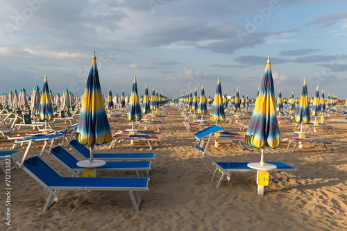 Rimini beach. Italy. Free beach chairs and umbrellas. © PixieMe