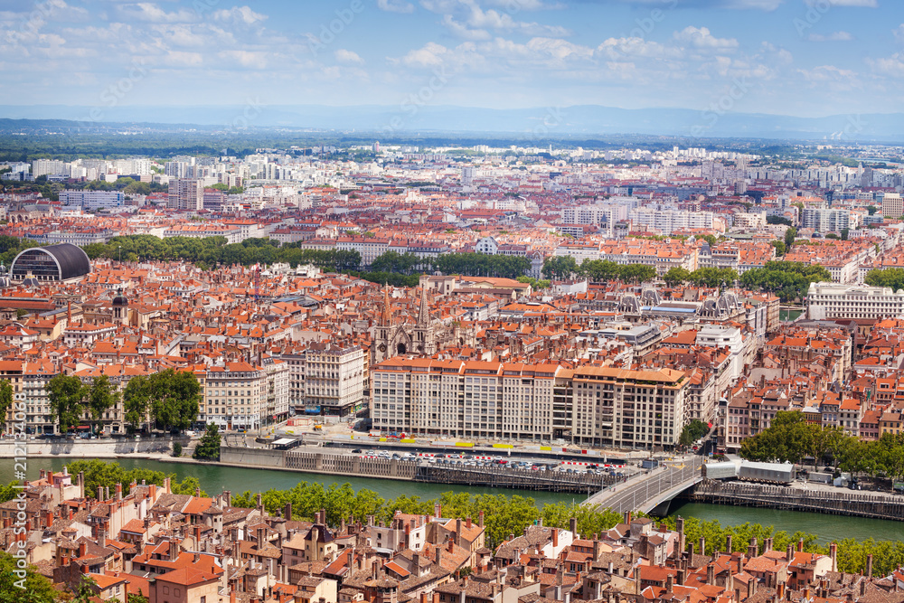 Beautiful cityscape of Lyon with the Saone river
