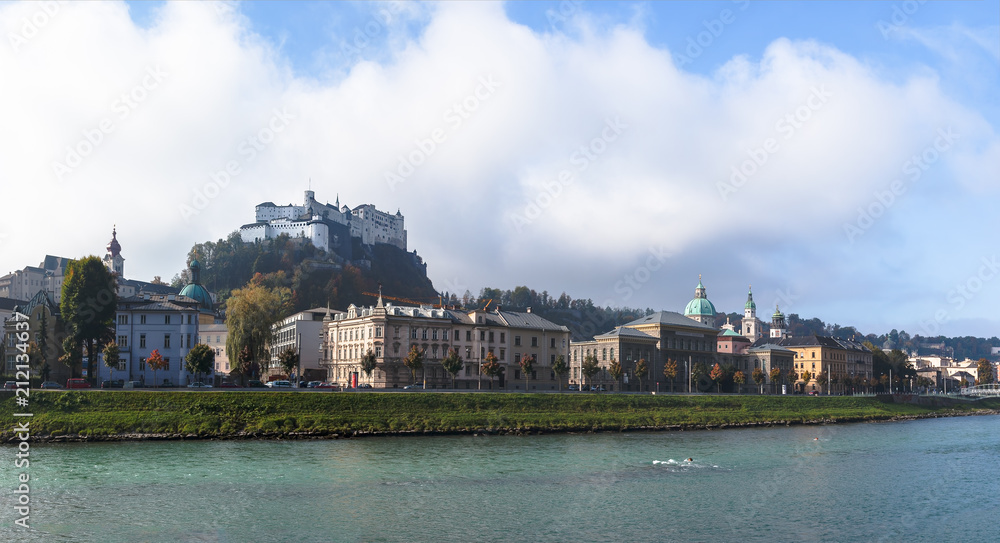 Salzburg skyline with Hohensalzburg castle above.