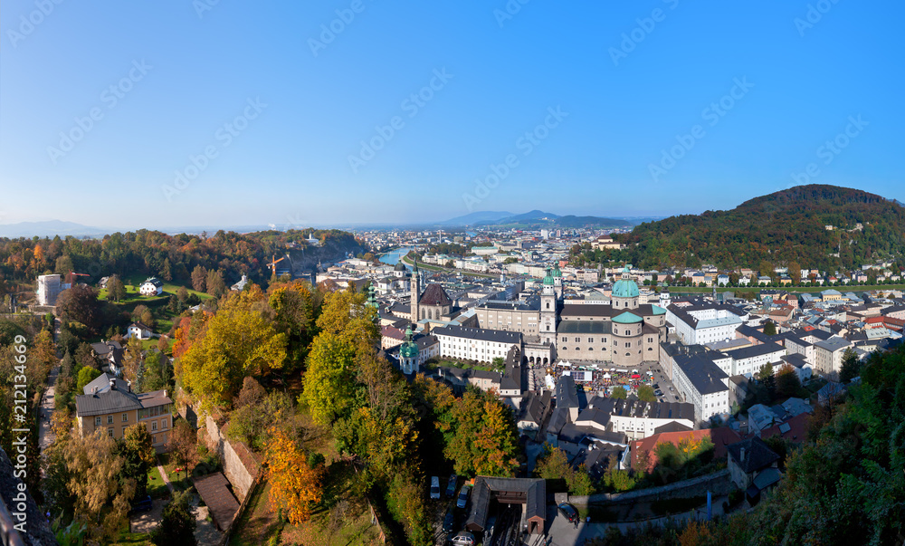 Salzach River in Salzburg, Austria,  Viewed from Hohensalzburg castle