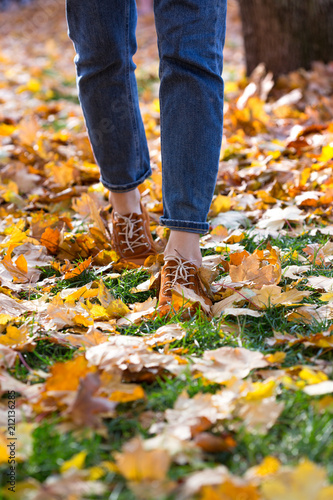 women s shoes in autumn foliage