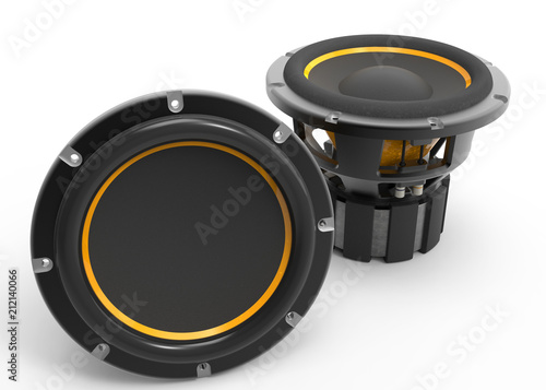 3D render of concert speakers isolated on white background