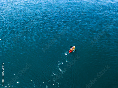 aerial kayak boat canoe on the water sea surface aerial © Mihail