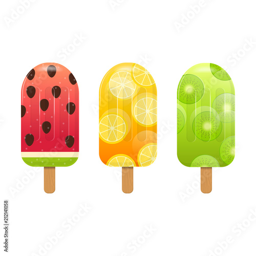 Vector set of fruit popsicle on white background