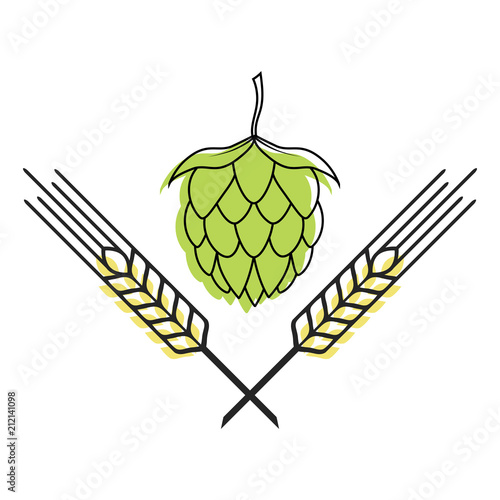 Hop and barley emblem icon label logo. Beer pub emblem. Craft beer logotype. Vector illustration.