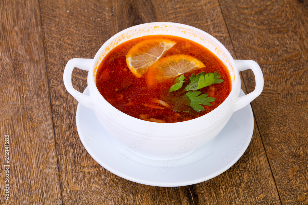 Solyanka soup with lemon Solyanka soup with lemon