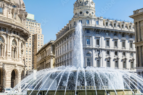 Piazza De Ferrari Main Square with Fountain  in Genoa Italy