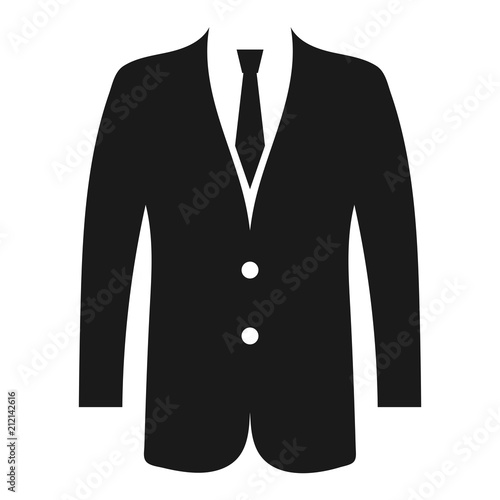 Simple, black and white business suit illustration. Black silhouette icon. Isolated on white