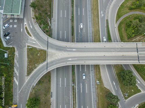 Aerial view of highway overpass with two lanes in Switzerland,  Europe photo